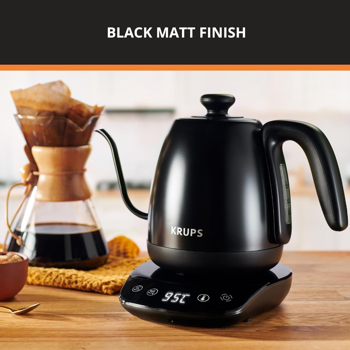 KRUPS Smart Temp Electric Kettle: 1.7L Capacity, 5 Precise Temperature Settings, Digital Display, Cool-Touch Exterior, Cordless Design for Tea and Coffee Lovers