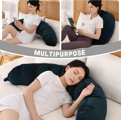 Peallow(Pat. Pend) – Long Round Body Pillow for Adults, Bolster Pillow for Sleeping, Soft and Supportive Pillow for Sleeping & Lumbar Support (Green-White, 29.5")