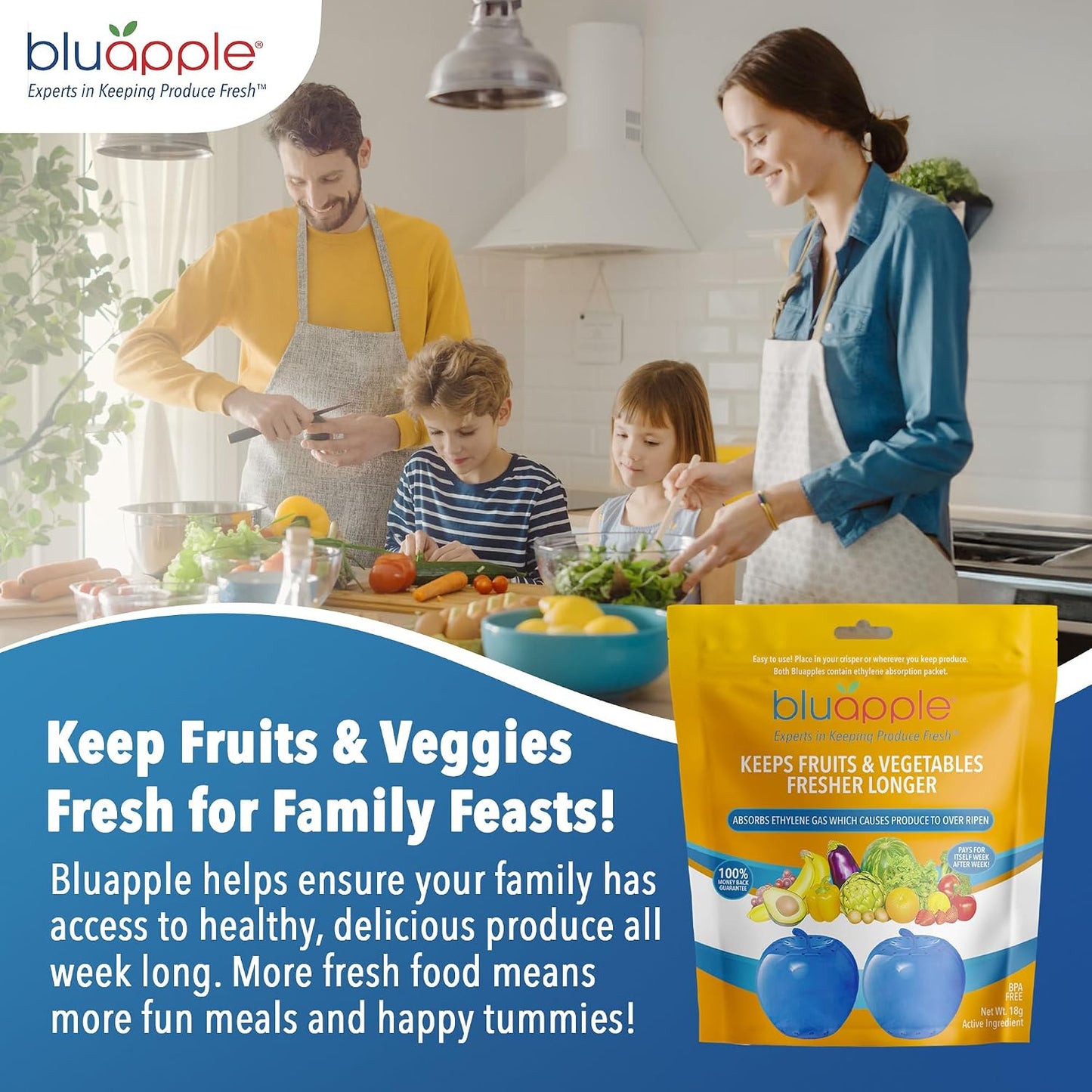 Bluapple Produce Saver Ethylene Gas Absorber - Fresh Fruit & Vegetable Storage for Refrigerator Crisper, Shelves & Fruit Bowls, Produce Keeper, Fruit Saver, Kitchen Must Haves, BPA-Free - 2-Pack