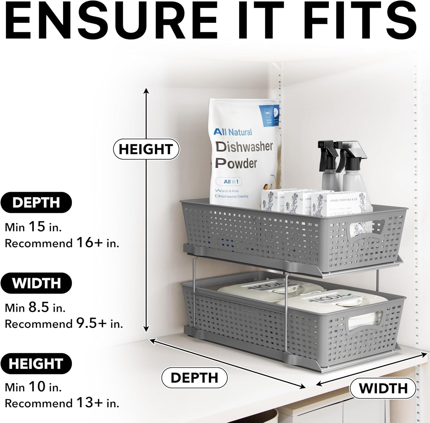 Simple Houseware 2 Tier Pull-Out Sliding Drawer Under Sink Storage, White | Great for Kitchen Bathroom Tray Shelf Organizer