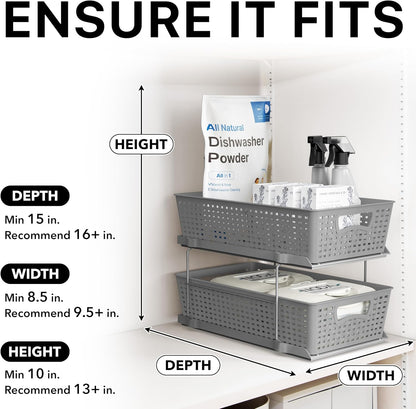 Simple Houseware 2 Tier Pull-Out Sliding Drawer Under Sink Storage, White | Great for Kitchen Bathroom Tray Shelf Organizer