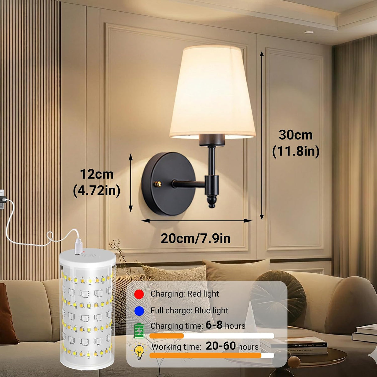 Nekhung Battery Operated Wall Sconce, Peel and Stick Sconces Set of 2