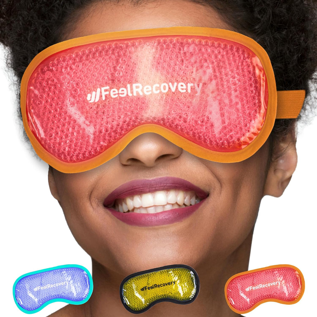 Cooling Gel Eye Mask for Puffy Eyes (8x4 in) - Reusable Cold Compress Pack for Dry Eyes, Tired Eyes, Headaches, Dark Circles - Flexible Golden Gel Beads Hot & Cold Therapy