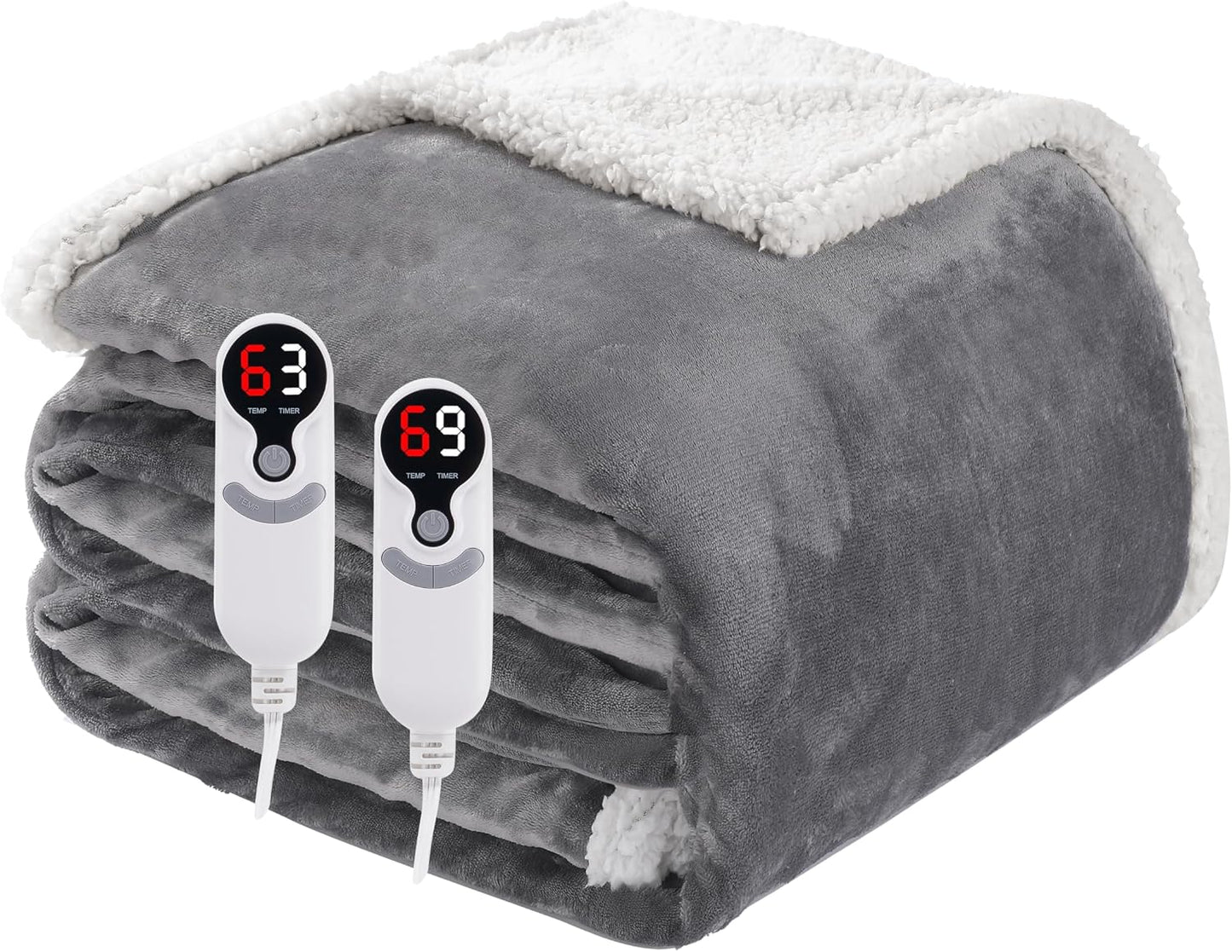 Soypipo Electric Heated Throw Blanket 50"x60", Faux Fur Plush with 4 Heat Settings & 2/4/8/10H Auto Shut-Off, Overheat Protection, Machine Washable, for Office & Chair, Dark Grey