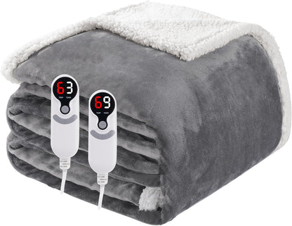 Soypipo Electric Heated Throw Blanket 50"x60", Faux Fur Plush with 4 Heat Settings & 2/4/8/10H Auto Shut-Off, Overheat Protection, Machine Washable, for Office & Chair, Dark Grey