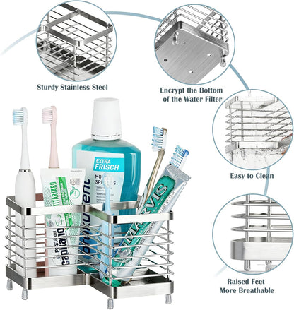 Toothbrush Holders for Bathrooms, 4 Slots Metal Tooth Brushing Organizer | Rustproof Electric Tooth Brush Toothpaste Holder with Drainage for Bathroom Countertop, White
