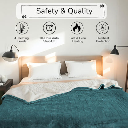 Electric Heated Blanket Full Size 72"x84" – Light Gray | ETL for Safe Overnight, 4 Heat Settings & 10H Auto Off, Dual-Sided Microplush Sherpa for Home Night, Machine washable