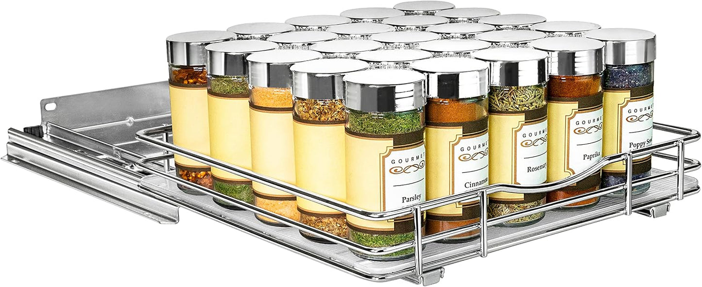 LYNK PROFESSIONAL® Pull Out Spice Organization for Cabinets - 4-3/8 inch Wide – Spice Rack for Inside Cabinets, Slide Out Spice Rack Organizer for cabinet – Pull Out Spice Rack, Sliding 2 Tier Chrome