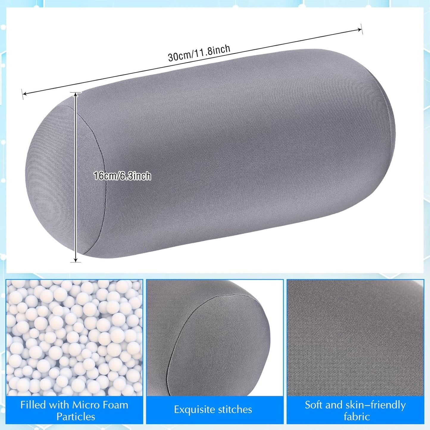 Geelin 2 Pcs Microbead Roll Pillow 11.8 x 6.3 Inch Soft Pillow Bolster Cylindrical Pillow Microbead Pillows for Sleeping Home Travel Neck Head Back Support Rest (Violet, Black)