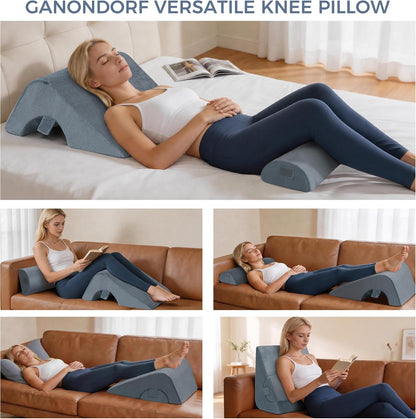 Ganondorf Knee Pillow for Back Sleeping, Premium Foam Wedge Pillow for Legs, Leg Elevation Pillow with Removable Washable Cover, Triangle Pillow for Knee, Hip & Back Support, Grey