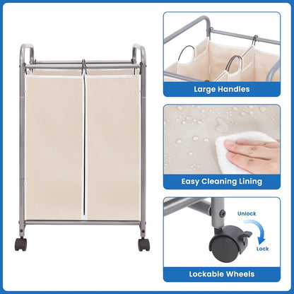 STORAGE MANIAC 3 Section Laundry Sorter, 35.6 Gal (135 L) Laundry Hamper Cart with Heavy Duty Rolling Lockable Wheels and Removable Bags, Clothes Organizer Basket Separator Hamper, Gray