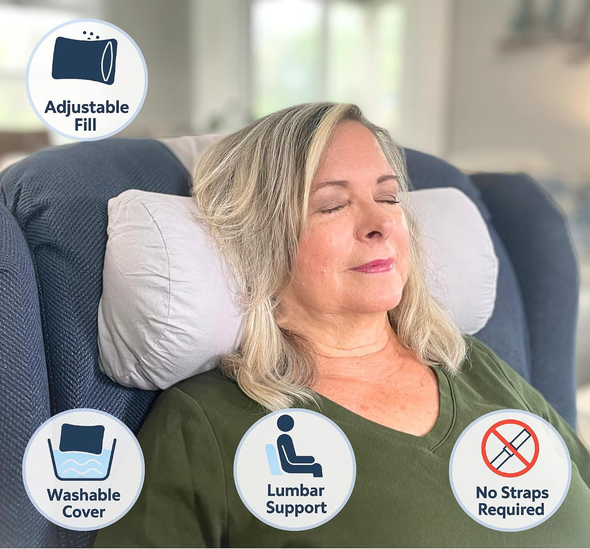 Recliner Pillow for Lumbar, Neck, and Cervical Support, Sleep, Couch, Office Chair, Headrest, Weighted, No Velcro Required, (Black)