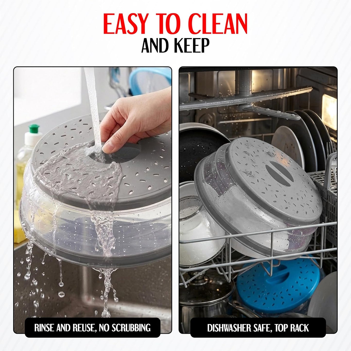Silicone Microwave Splatter Cover Dishwasher Safe - Pack of 2 Microwave Cover for food- Space Sving design 10.5 Inch BPA Free