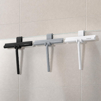 Minismus Shower Squeegee with Magnetic Hook - Silicone Window Wiper with Adhesive Wall Mounted Hanger - Shower Squeegee for Glass Doors - Rubber Squeegee - Shower Glass Cleaner (8.25 inches, Black)
