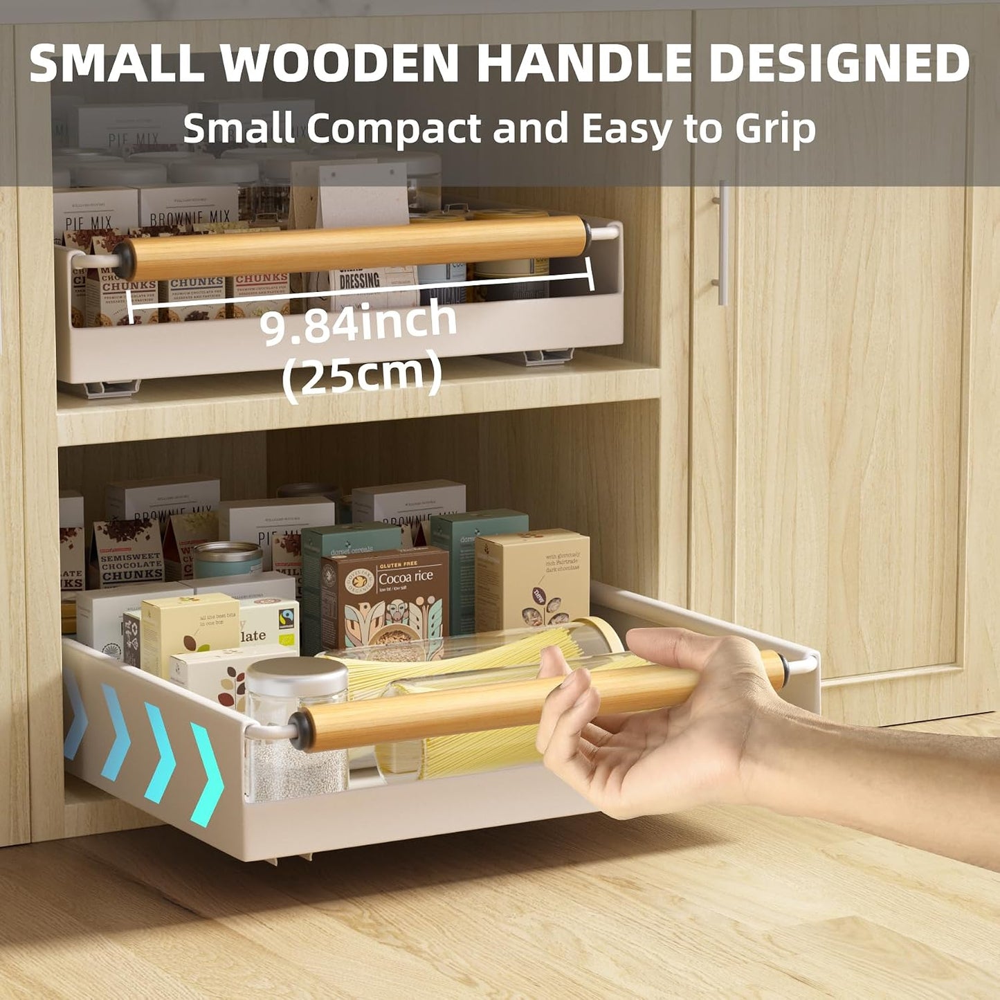 2 Pack 15.3'' Deep Expandable Slide Out Cabinet Shelf No-Drill Pull Out Drawer with Nano Film Adhesive, Heavy Duty Pull Out Tray for Kitchen, Pantry & Bathroom, Black