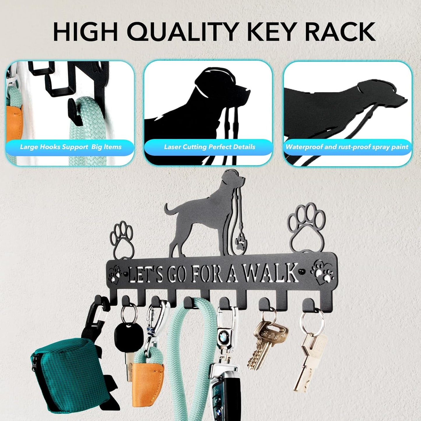 Iron Dog Leash Holder for Wall with 5-Hooks, Doorway Dog Hooks, Dog Accessory Holder
