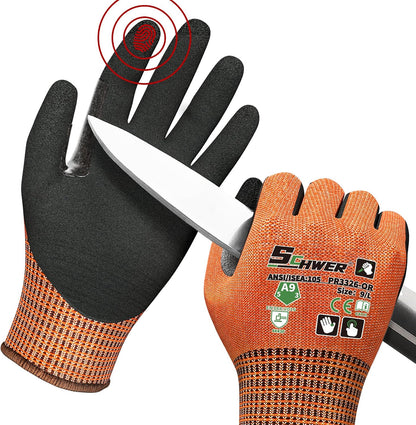 Schwer ProGuard High Level Cut Resistant Work Gloves for Extreme Protection, ANSI A9 Cut Gloves with Reinforced Thumb, Non Slip, Breathable, Durable, Touch-screen, Black 1 Pair（L 3326
