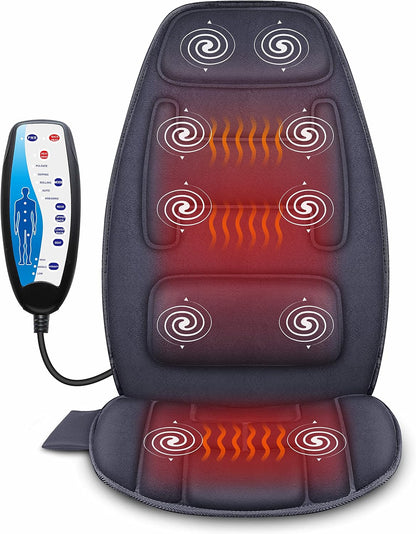 Snailax Massage Seat Cushion with Heat - Extra Memory Foam Support Pad in Neck and Lumbar,10 Vibration Massage Motors, 2 Heat Levels, Back Massager Chair Pad for Back | 【Gift for Men Women】10 Vibration Motors, 5 Massage Modes, Adjustable 3 Intensity,