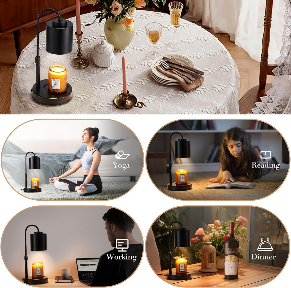 CASTLELIFE Candle Warmer Lamp with Timer & Dimmer, Height Adjustable Electric Wax Melt Warmer for Jar Candles, Gifts for Mom Home Decor, White