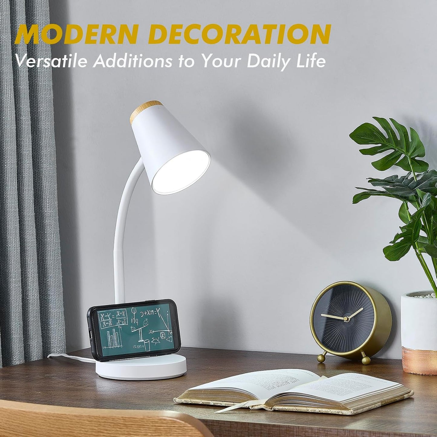 EJIAXIN Clip on Desk Lamp for Home Office - Small LED Touch Dimmable Reading Light for College Dorm Room - Adjustable Flexible Gooseneck Clamp Light Table Lamp for Bedside Bedroom Bed Headboard White