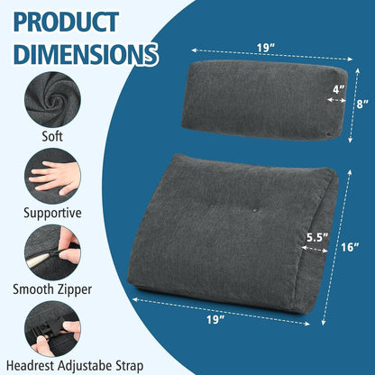 Back Support Pillow for Recliner Soft Dual Layer Lumbar Support Pillow with Shredded Memory Foam Ergonomic Orthopedic Couch Lumbar Cushions for Elderly Lower Back Pain Relief Dark Grey