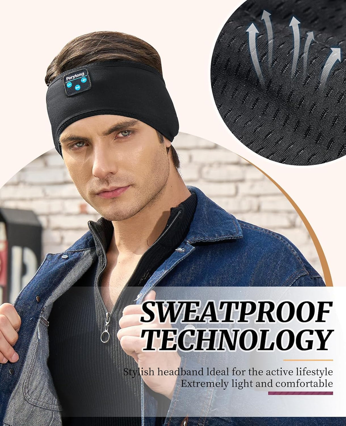 Perytong Sleep Headphones Bluetooth 5.4 Headband, Wireless Sleep Headphones with Ultra-Thin HD Stereo Speakers for Side Sleepers, Soft & Sweat Resistant Sport Headband for Yoga Travel Workout
