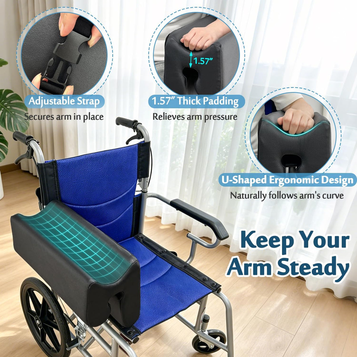 AOSSA Wheelchair Armrest Pad with Lateral Support, Arm Trough Cushion for Wheelchair Attachment, Ergonomic Arm Rest Elbow Pillow for Torso Side Leaning, Foam Arm Platform for Elderly (11")