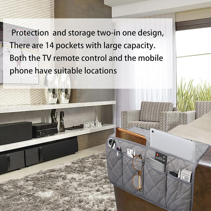 Armchair Caddy for Recliner - Sofa Armrest Organizer with 14 Pockets | Waterproof Remote Control Holder for Recliner, Non-Slip Chair Arm Storage for TV Remote, Phone, Books, Magazine, iPad