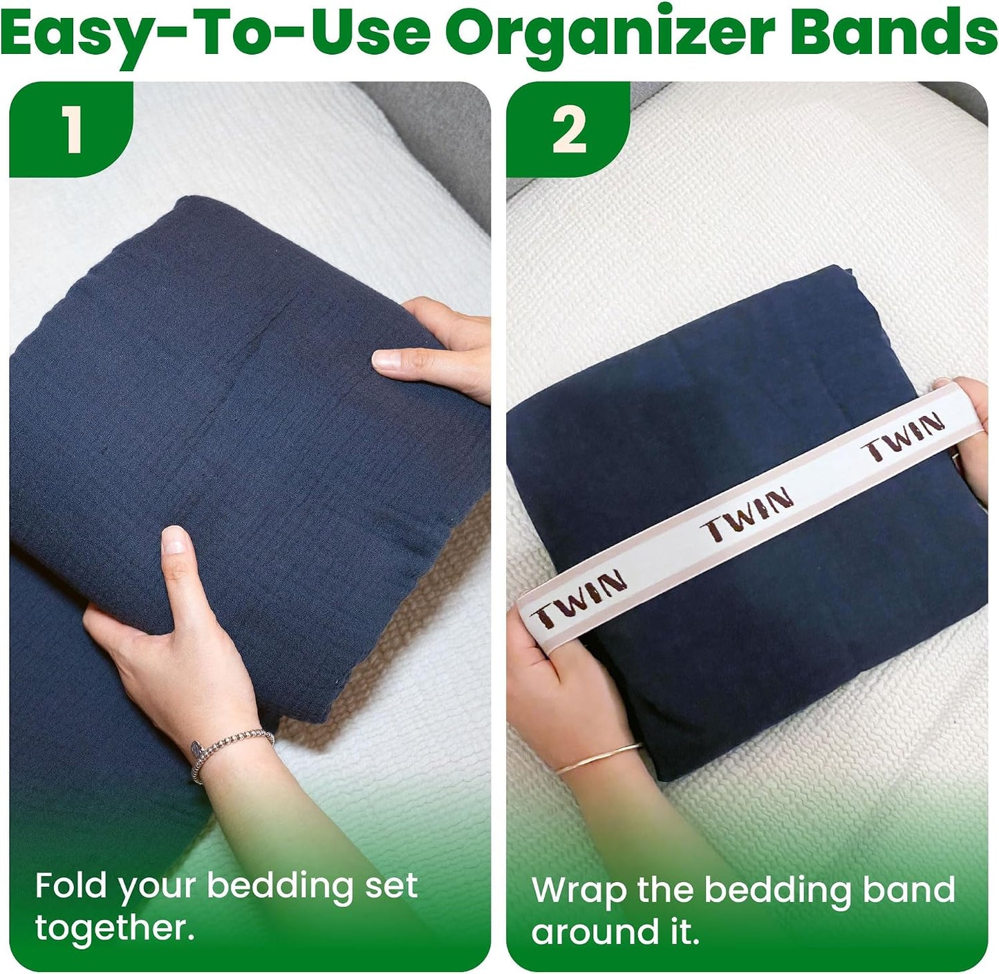 ECOHomes Bed Sheet Organizer Label Bands (King 4PCs Pack, Cream) | Storage Size Label Bands, Bed Sheets Set Organizers, Linen Closet Organization, Elastic Bedding Band, for Organizing Bedsheet