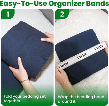 ECOHomes Bed Sheet Organizer Label Bands (King 4PCs Pack, Cream) | Storage Size Label Bands, Bed Sheets Set Organizers, Linen Closet Organization, Elastic Bedding Band, for Organizing Bedsheet