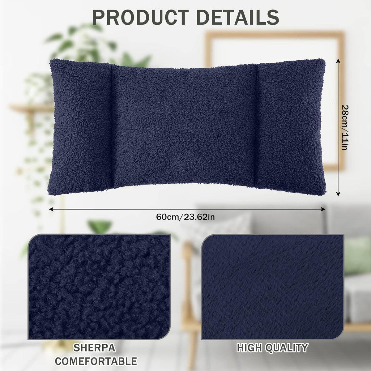 Queekay Fleece Lumbar Support Pillow 3 Section for Office Chair, Black