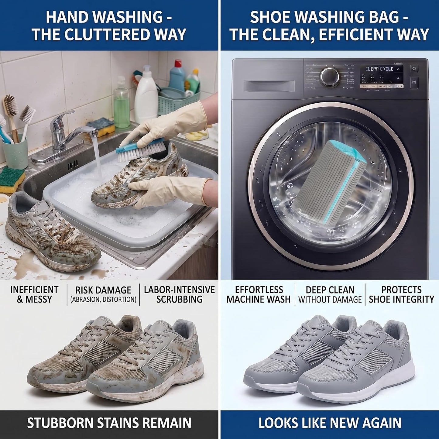 Shoe Washing Machine Bag Laundry Shoe Bag for Washer and Dryer, 2pc Reusable Shoe Cleaning Bag for Sneakers with Secure Locking Zipper