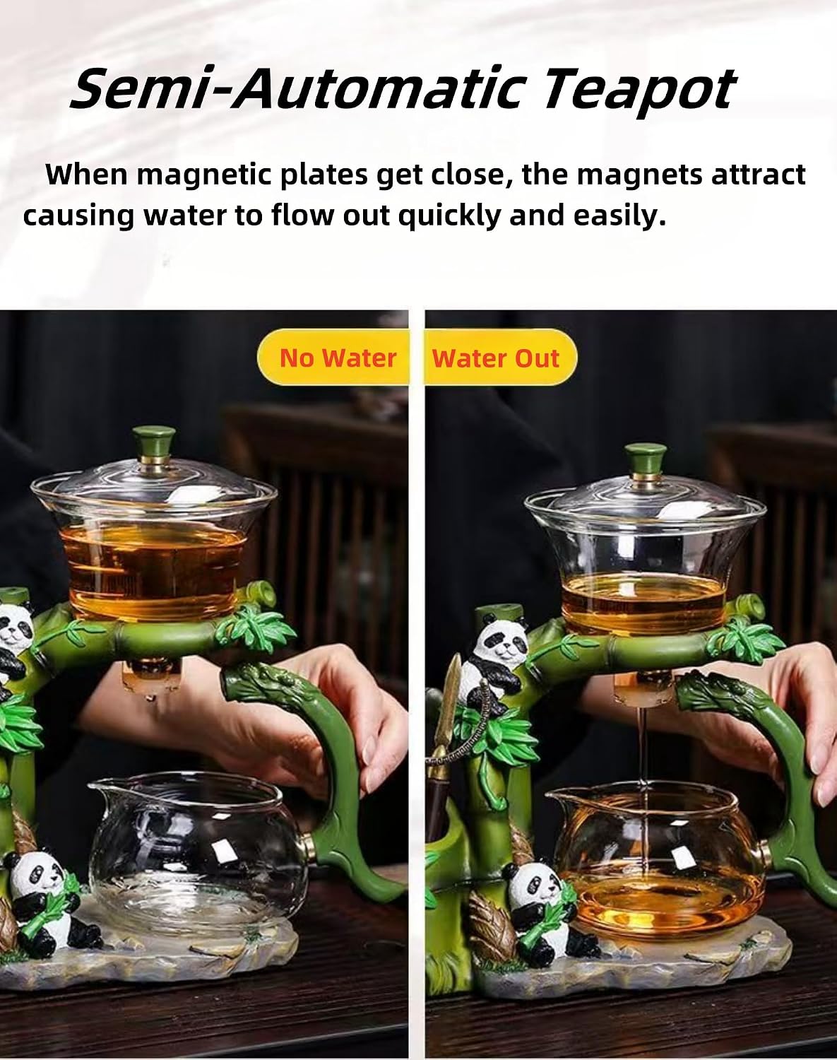 Glass Teapot with Infuser Chinese Gongfu Tea Set,6 cups,Magnetic Semi Automatic Design for Loose Leaf Tea