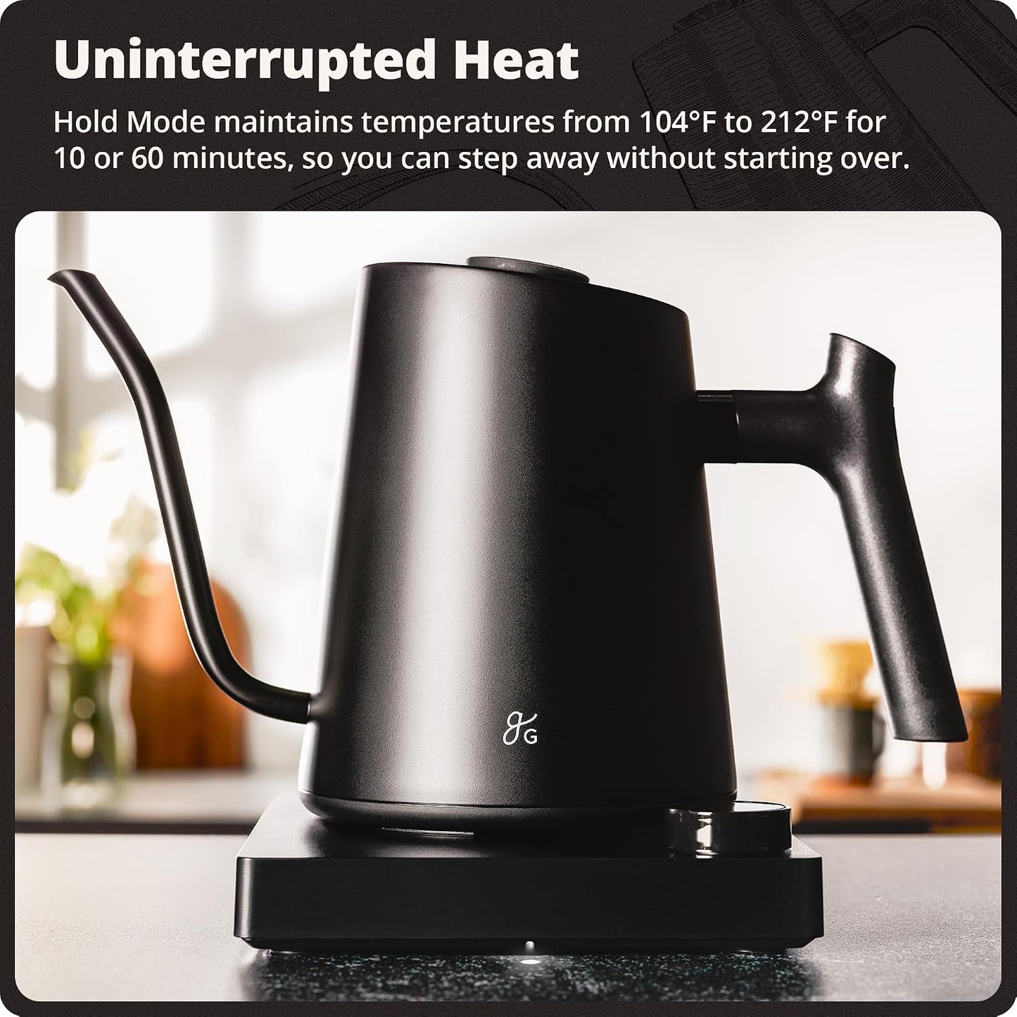 Greater Goods Gooseneck Electric Kettle, 1200W Temperature Control, 0.8L | Pour-Over & Tea Kettle with Stainless Steel Interior, Built-In Brew Timer, Fast Heating for Chemex, V60, & Matcha (Birch)