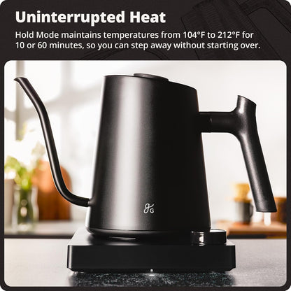Greater Goods Gooseneck Electric Kettle, 1200W Temperature Control, 0.8L | Pour-Over & Tea Kettle with Stainless Steel Interior, Built-In Brew Timer, Fast Heating for Chemex, V60, & Matcha (Birch)