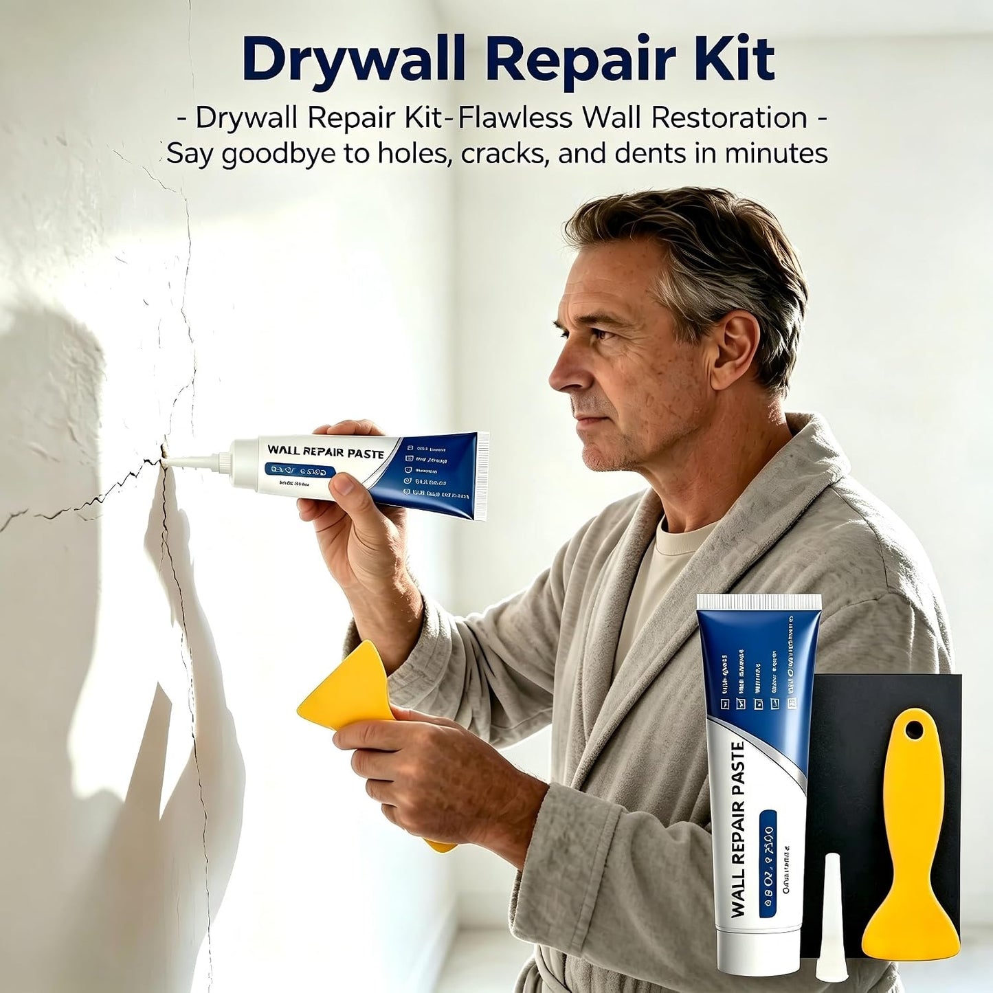 Drywall Repair Kit with Scraper, 2026 Upgrade Wall Repair Paste Tube for Holes & Cracks, Professional Drywall Patch Paste & Wall Repair Ointment for DIY Home Improvement (White) (1)