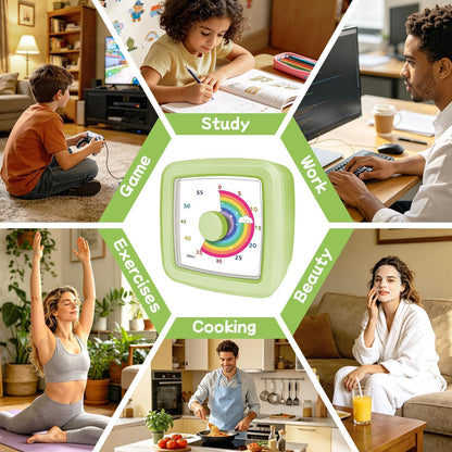 Visual Timer for Kids 60 Minute Countdown Clock – Silent Cube Timer with Rainbow Cloud Design, Plastic Kids Visual Timer, Toddler Timers for Classroom Home Kitchen Study Tools, Green