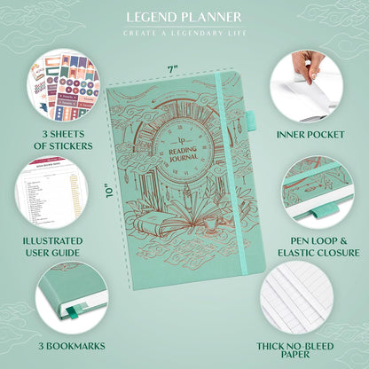 Legend Reading Journal for Book Lovers – Reading Log Tracker for Adults & Kids – Book Nerd Gifts & Accessories, 180 Reviews (Mint Cream)