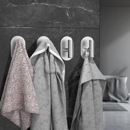 Aikzik Adhesive Towel Hooks - 4 Pack 26LB Extra Strong Heavy Duty Wall Hooks for Bathroom/Shower Door Hanging Coat, Robe, Towel, Dogs' Leads and Collars (Matte Black, Stainless Steel)