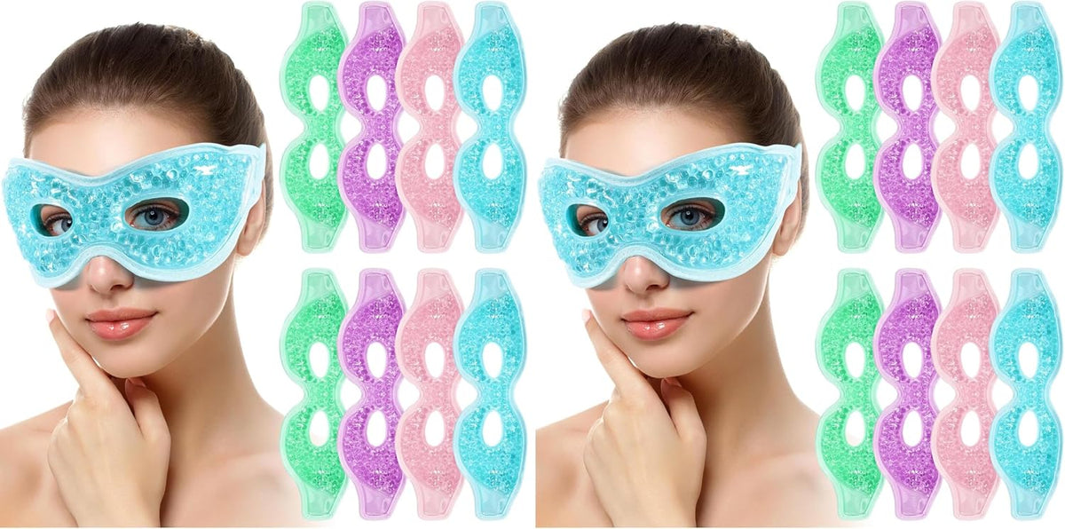 Panitay 8 Pcs Gel Eye Mask Cooling Gel Bead Eye Packs for Puffy Hot Cold with Plush Backing Reusable for Compress Dry Stress Skin Care