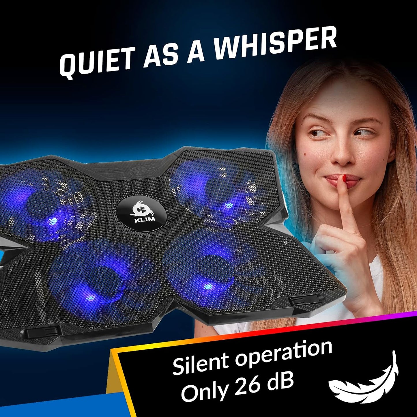 KLIM Wind Laptop Cooling Pad - More Than 500 000 Units Sold - New Version - The Most Powerful Rapid Action Cooling Fan - Laptop Stand with 4 Cooling Fans at 1200 RPM - USB Fan - PS5 PS4 - RGB