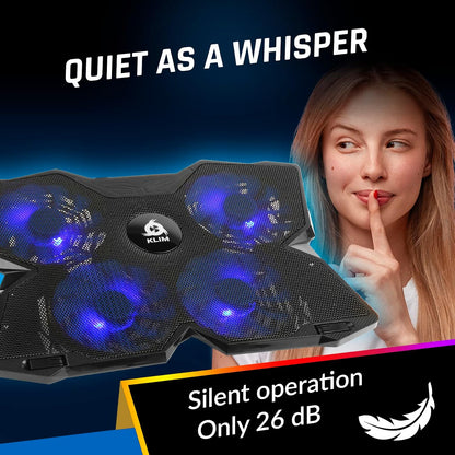 KLIM Wind Laptop Cooling Pad - More Than 500 000 Units Sold - New Version - The Most Powerful Rapid Action Cooling Fan - Laptop Stand with 4 Cooling Fans at 1200 RPM - USB Fan - PS5 PS4 - RGB