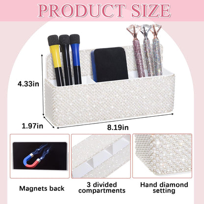 MotiMind Purple Locker Accessories for Girls, Bling Magnetic Pen Holder for Refrigerator, Back to School Rhinestone Marker Holder for Locker, Sparkly Gift for Student (Medium,Rhinestone)