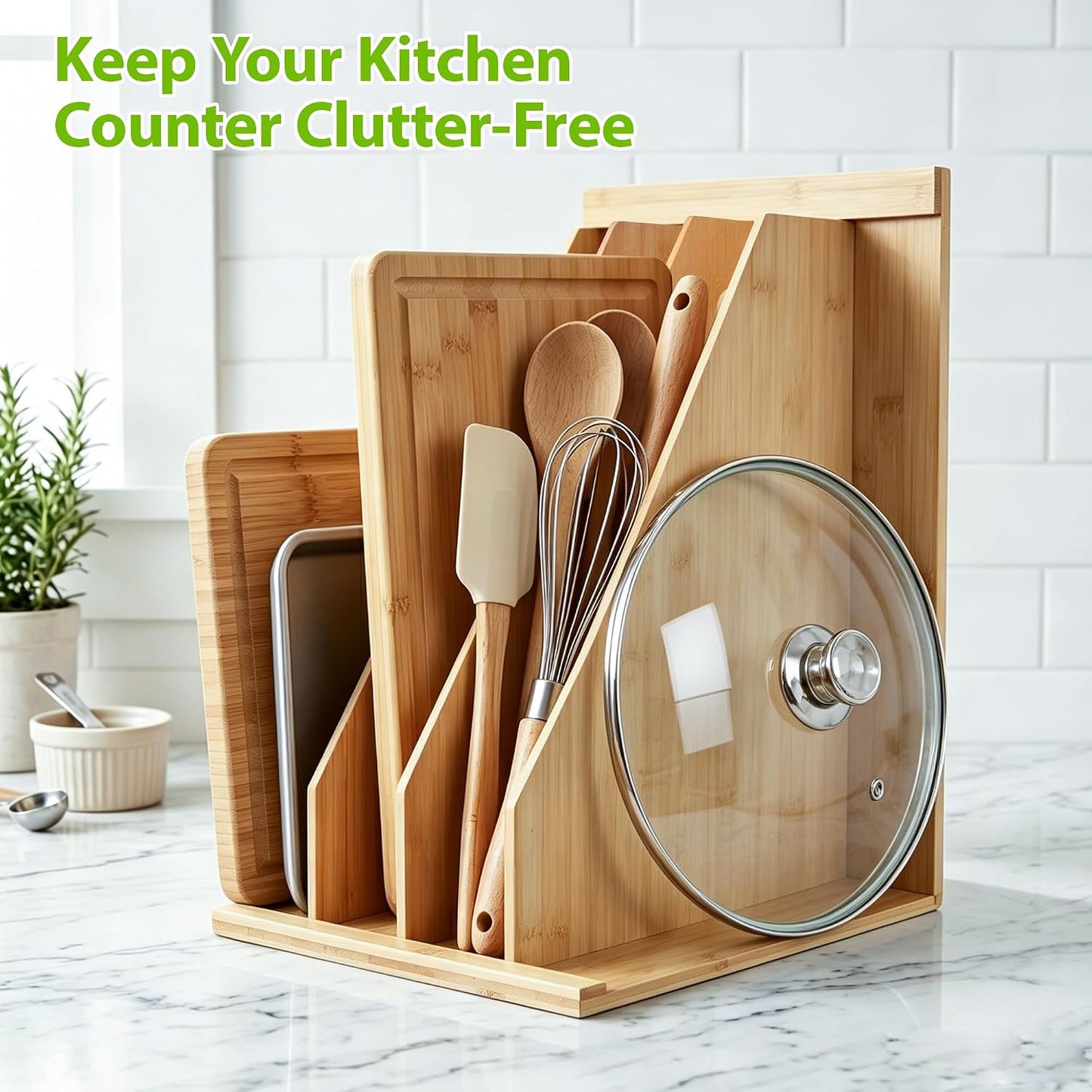 Tray Dividers for Kitchen Cabinets, Cookie Sheet Organizer, 3 Dividers | Bamboo Freestanding Design with 4 Upright Sections for Baking Pans, Cutting Boards, Pot Lids and Baking Sheets