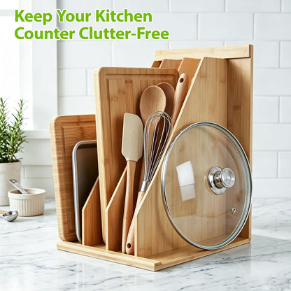 Tray Dividers for Kitchen Cabinets, Cookie Sheet Organizer, 3 Dividers | Bamboo Freestanding Design with 4 Upright Sections for Baking Pans, Cutting Boards, Pot Lids and Baking Sheets