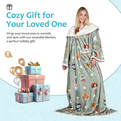 Catalonia Sherpa Wearable Blanket with Sleeves and Pocket for Adults