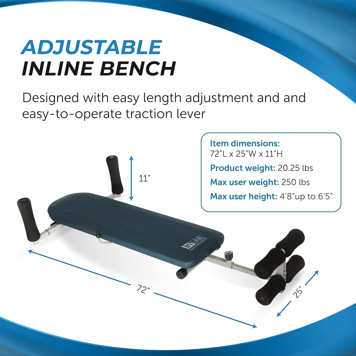Stamina Products InLine Back Stretch Bench System, Blue Gray | Home Gym Equipment to Decompress Spine and Joints for Inversion Traction Therapy