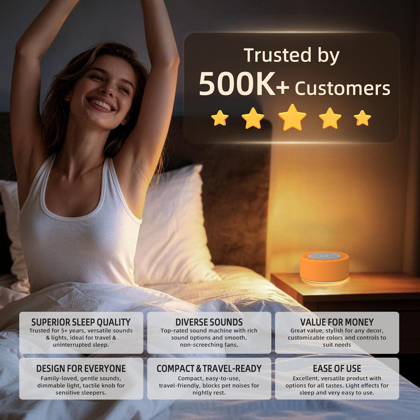 Kipcush White Noise Machine for Baby & Adults, 30 Soothing Sounds, Sleep Sound Machine with 8 Color Night Light, Memory Function, White Noise for Sleeping, Nursery, Office, Travel & Relaxation