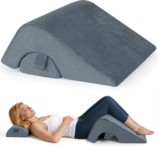 Ganondorf Knee Pillow for Back Sleeping, Premium Foam Wedge Pillow for Legs, Leg Elevation Pillow with Removable Washable Cover, Triangle Pillow for Knee, Hip & Back Support, Grey