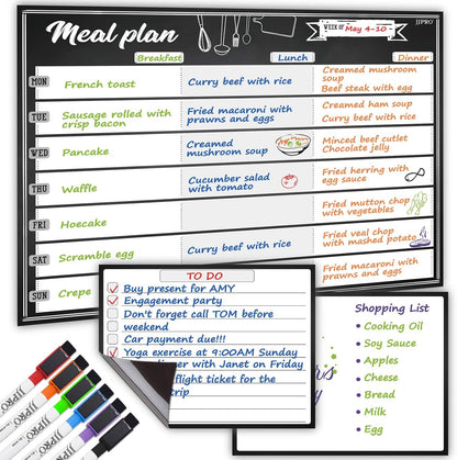 JJPRO Magnetic Dry Erase Meal Planning Whiteboard for Refrigerator-One 14.5x11 Weekly Menu Board and Two Notes Whiteboard for Kitchen Fridge-Refrigerator Organizer with Meal Planner Boards